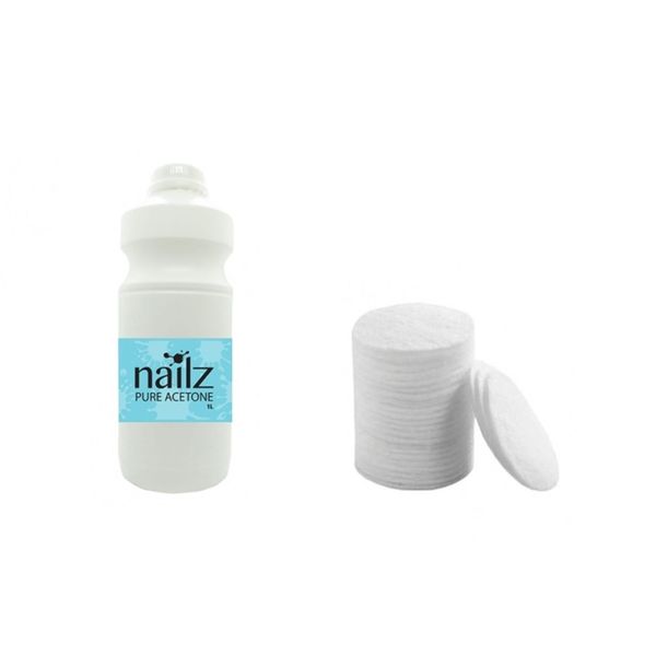 Nails Acetone 1L + Cotton Pads 80s- 2Pack