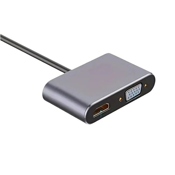 Type-C to HD VGA USB 4-in-1 Hub with PD Charging for PC Laptop, Gray