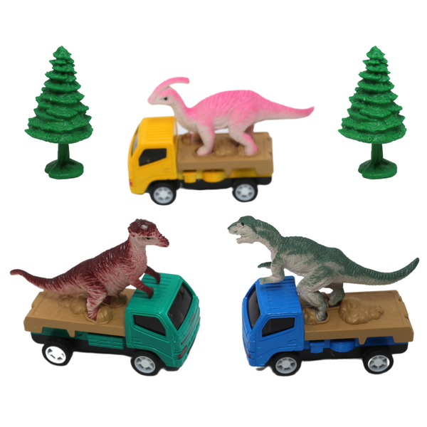 Mini Dinosaur Truck Pull Back &amp; Go Vehicle Toys Set for Kids - Iguanodon