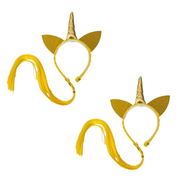 Gold Unicorn Alice Band with Hair (Pack of 2)
