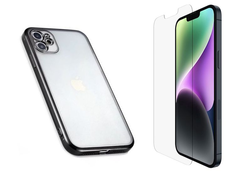 Luxury Phone Case &amp; Screen Protector Combo For iPhone 14 Series - Black