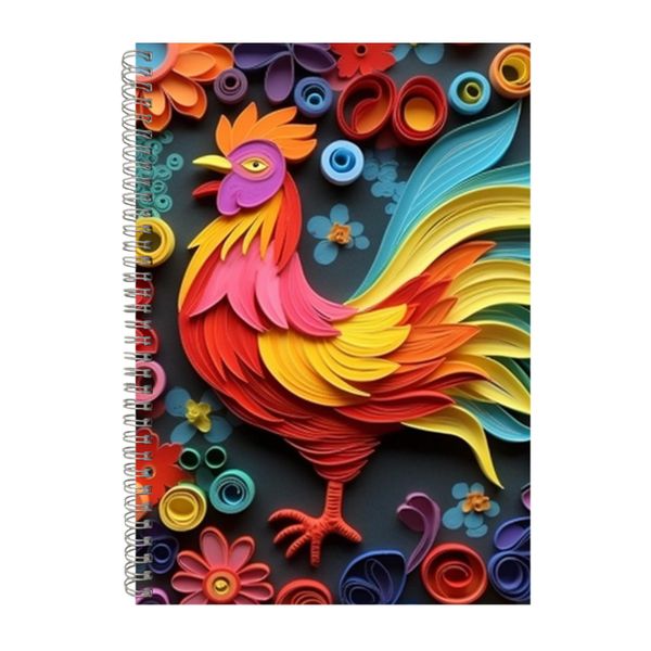 Colorful Rooster Rainbow Flowers Notebook Gift Idea A4 Notepad Pad 104