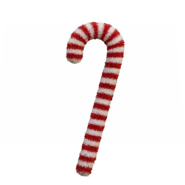 Christmas Candy Cane Decoration - Red &amp; White Tinsel