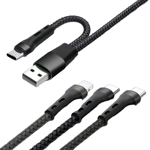 Newest 3 In 2 USB 120W Nylon 6A 1.2M Fast Charging + Data Transfer Cable