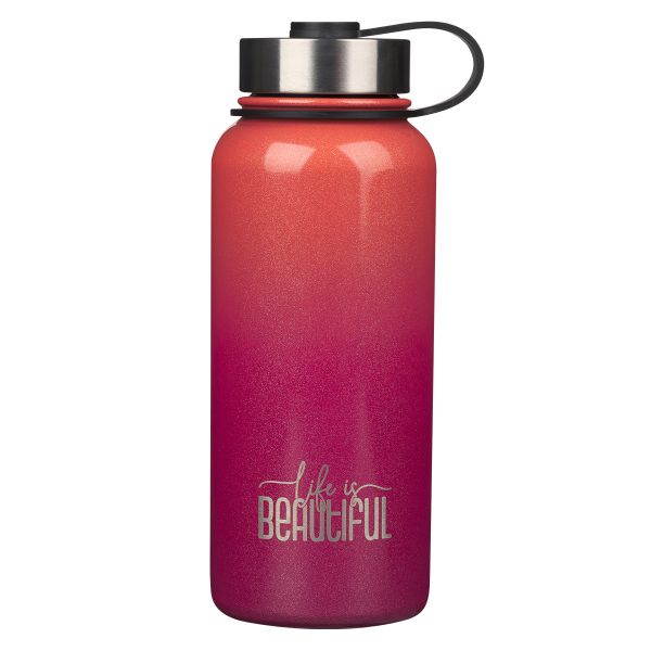 Stainless Steel Water Bottle - Life Is Beautiful Pink / Peach