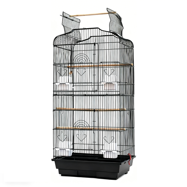 Parrot Cage Open Top with Perches Feeding Waterbowls White