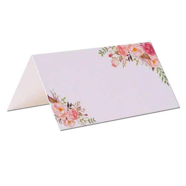 Double Sided Pink Rose Table Place Cards