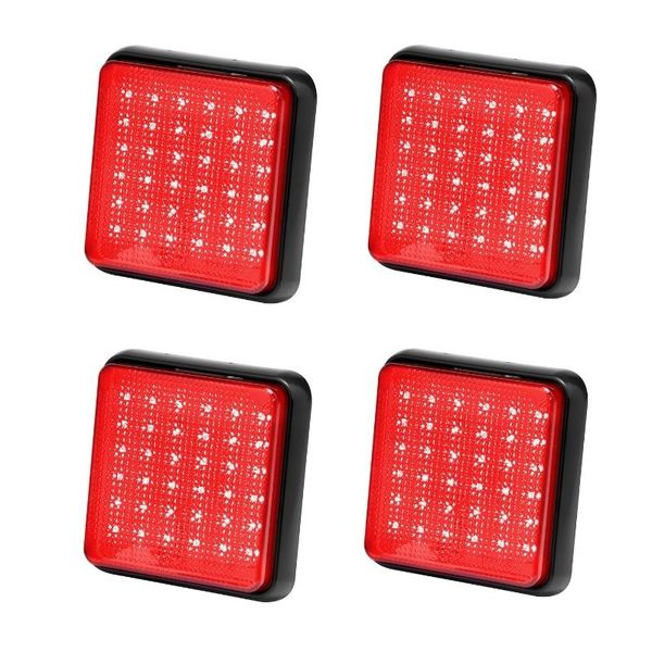 4 X Uare Red LED Stop-Tail Lamp With Red Lens