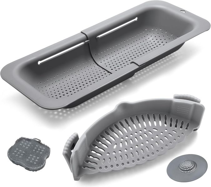 Colander Over the Sink, Extendable 14.5"-19.5", Heat Resistant, Grey