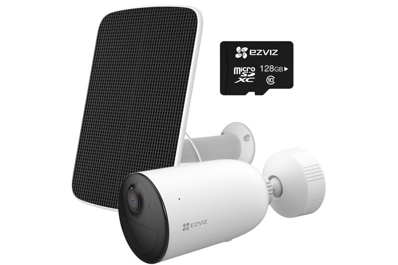 EZVIZ CB3 Battery Camera with Solar Panel Bundle Kit + 128GB MicroSD Card