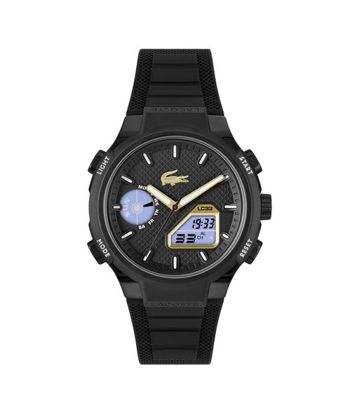 Lacoste Watches Men's LC33 45mm TR90 Black Case with Black Dial Gold IP