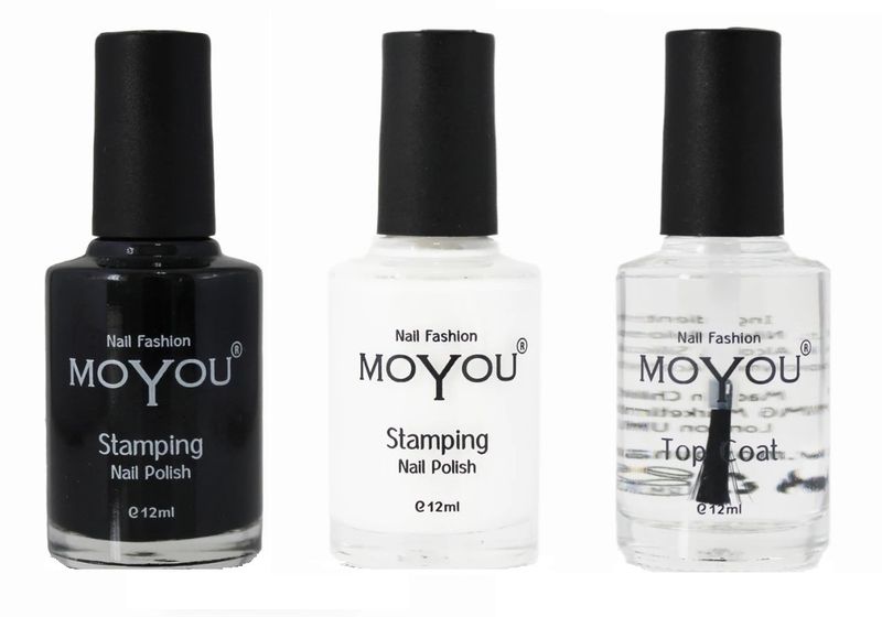 Bundle of 3 Shiny Sparkling White Night Moyou Stamping Nail Polishes