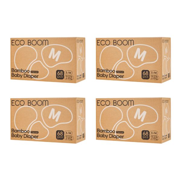 Eco Boom Premium Bamboo Baby Nappies Medium (6-10Kg) - 68 Pcs - Set Of 4