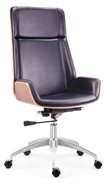 New Age Executive High Back Office Chair with Walnut Wood Frame - Black