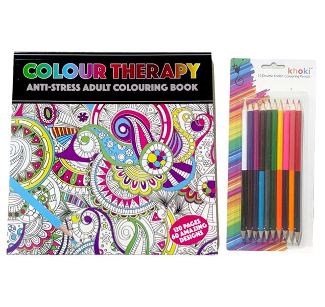 Adult &amp; Children Therapeutic Colouring Book with Pencil Set - Purple