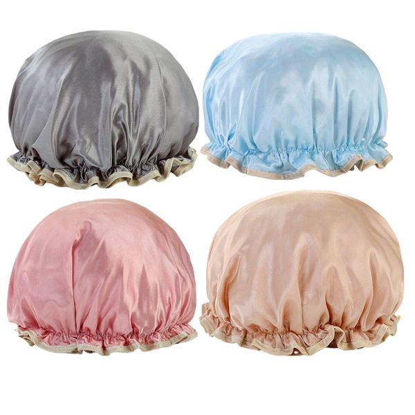 4 Pack Fashion and Supersoft Waterproof Shower Cap with Double-Layer