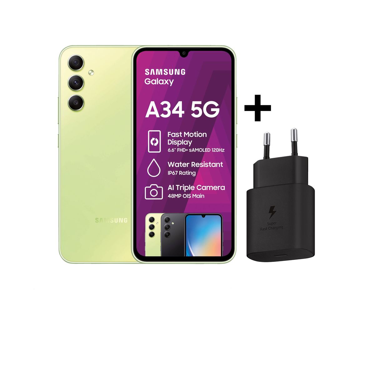 Samsung Galaxy A34 5G 128GB Dual Sim - Awesome Lime + Samsung Original Fast Charger