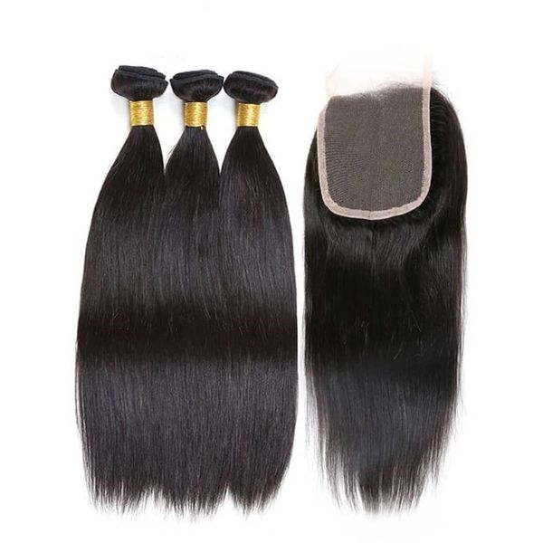 20 inches Brazilian Human Hair 3 Bundles Plus Lace Closure (Straight)