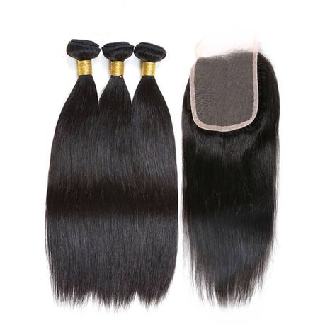 100% Brazilian Hair Straight Weave 3 Bundles Plus Closure - 26