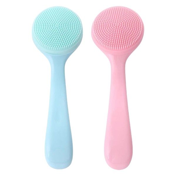 2-Piece Silicone Facial Cleansing Brushes - Pink &amp; Blue