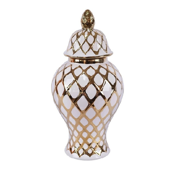 Mento White And Gold Ginger Jar Vase
