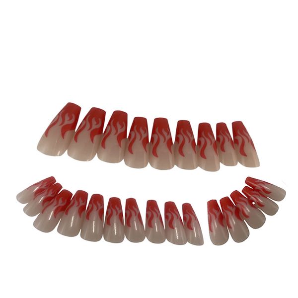 24 Pieces Of Flame Print Stick Fashion Nails XC-D023
