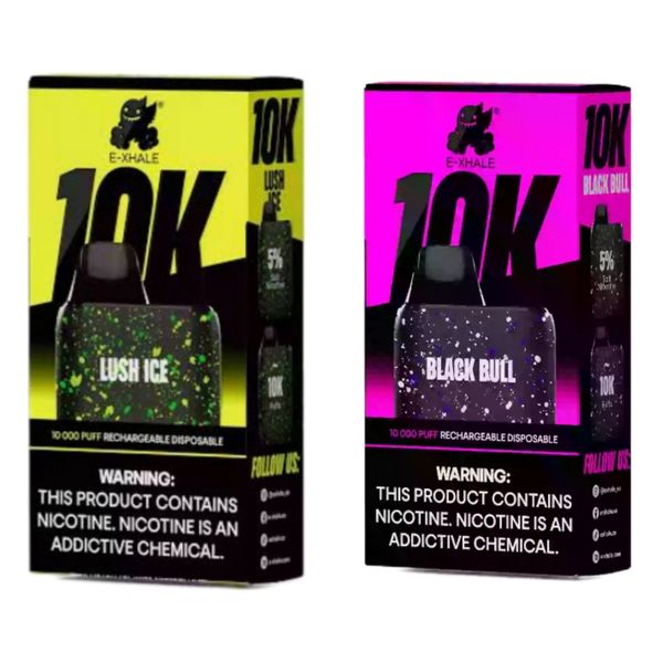E-Xhale 10000 Puffs Disposable Vape - Black Bull &amp; Lush Ice (Pack of 2)