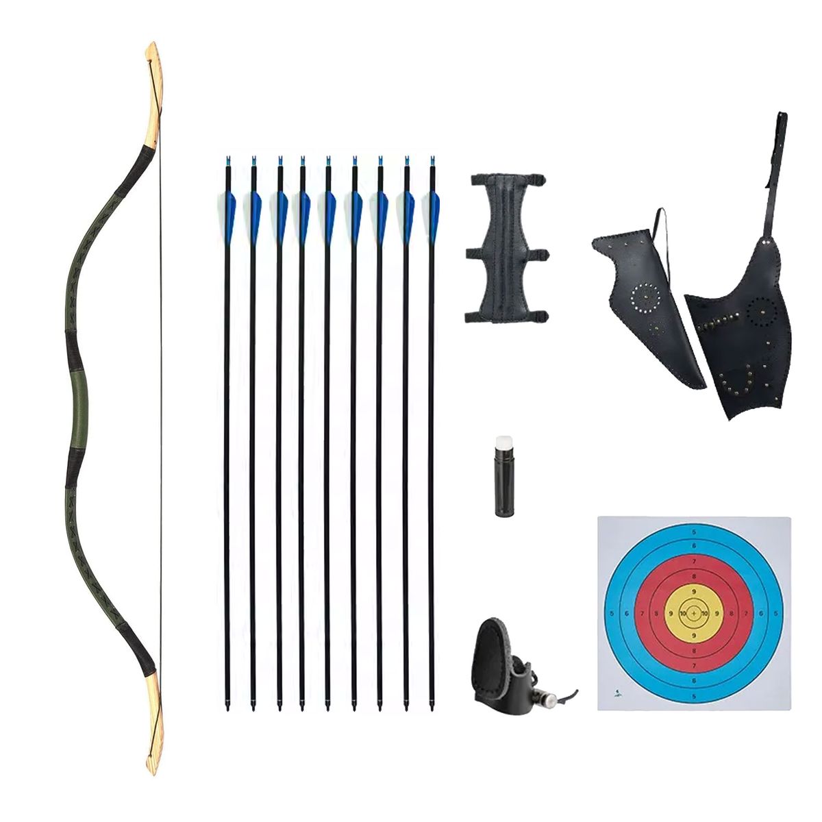 Traditional Recurve Bow Set for Beginners - 7-Piece Archery Kit with Quiver