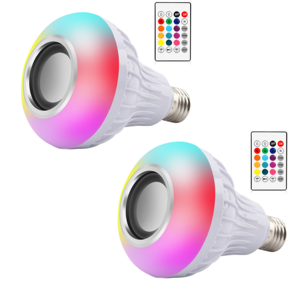 2Pack E27 LED RGB Bulb w/ Bluetooth Speaker &amp;Remote Light Color Control-12W