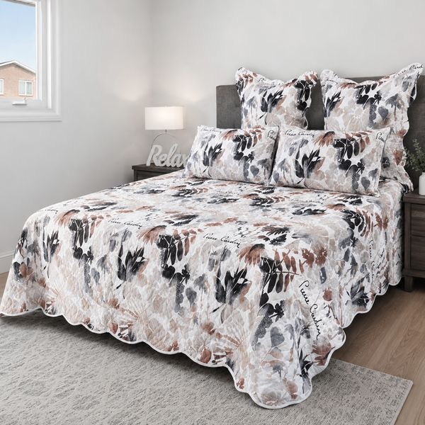 Pierre Cardin - 5 Piece Printed Scalloped Quilt Set - 260x230cm - Zoe