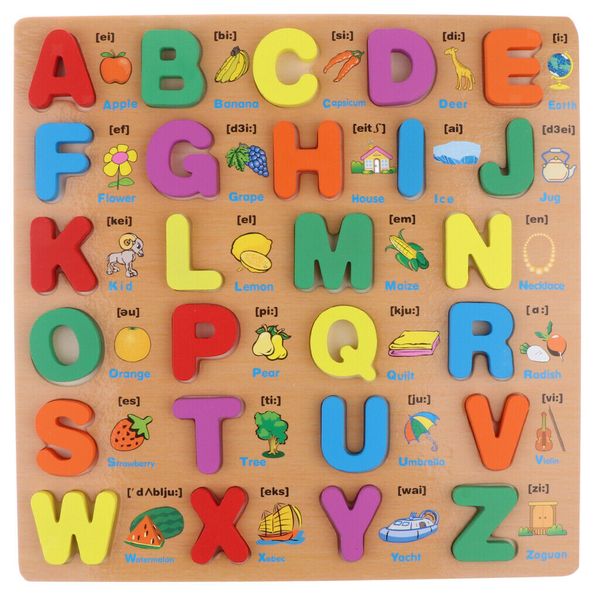 Illustrated Wooden Alphabet Puzzle Board (Uppercase)