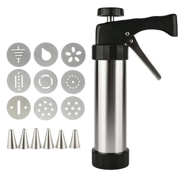 Cookie Press Gun Kit - Stainless Steel Cookie Press with 13 Mold Discs