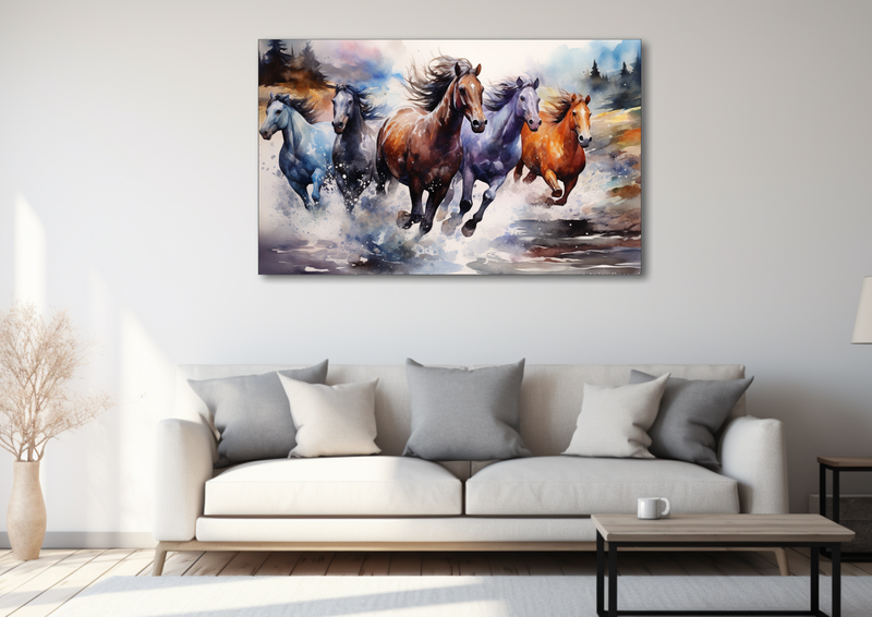 Canvas Wall Art - Watercolour Wild Horses - HD0136