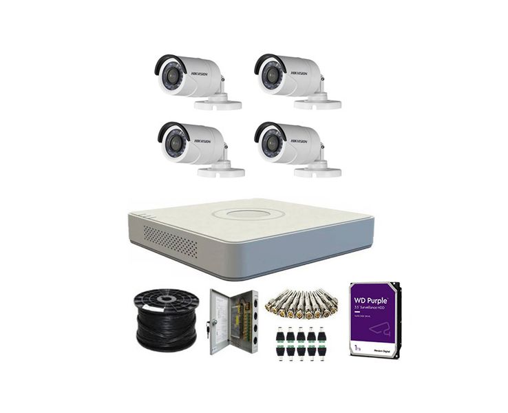 Hikvision 1080P 4 channel DVR and 4 Outdoor Metal Bullet Camera CCTV Kit