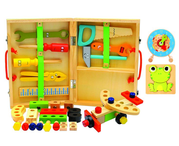 Educational Building Block and Tools, Wooden Construction Tool Set for Kids