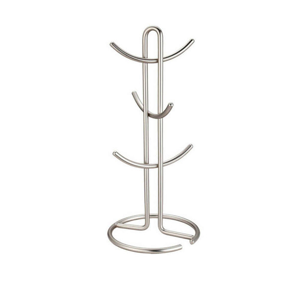 Stainless Steel Cup Holder Stand Rack with 6 Hooks - Silver