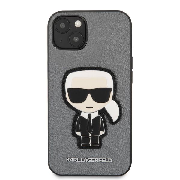 Karl Lagerfeld PU Case with Ikonik Patch &amp; Metal Logo for iPhone 13
