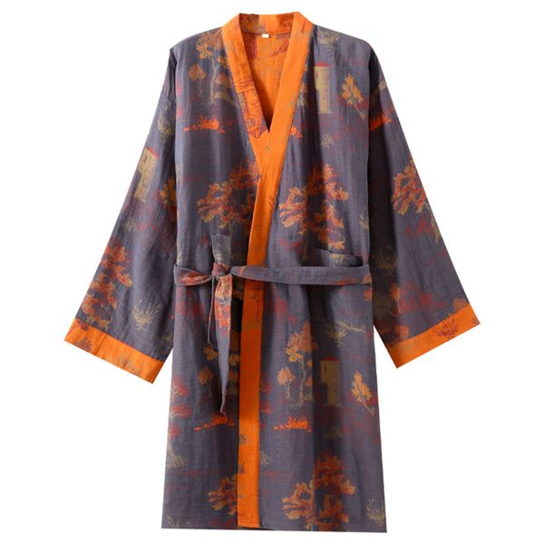 Cotton Nightgown Hanfu Sleepwear Printing Tie-belt Bathrobe Loose Pajamas