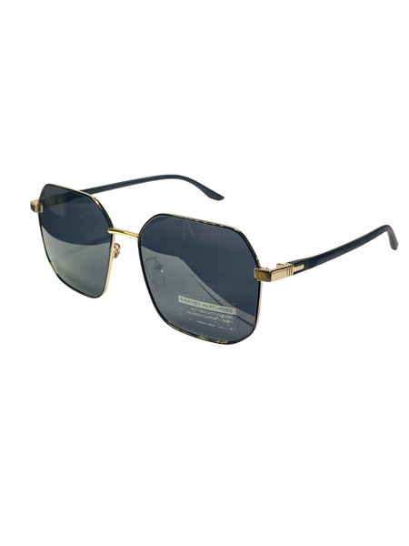 Premium Polarized Hexagon Fashion Sunglasses-Gold Metal Frame, Rubber Arms