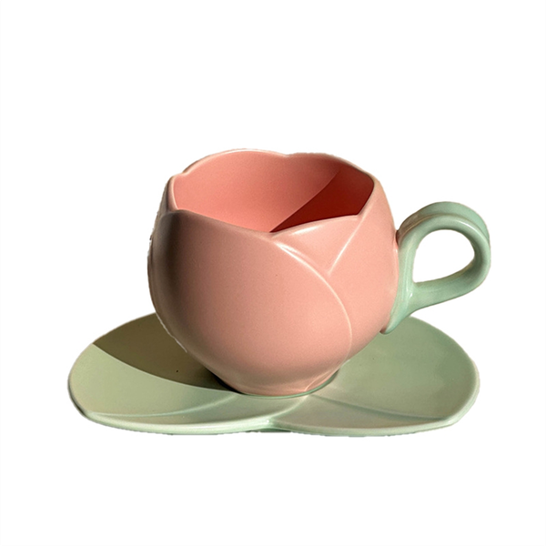 300ml Flower Shaped tulip cup Teacup Saucer Ceramic Drinking Cup