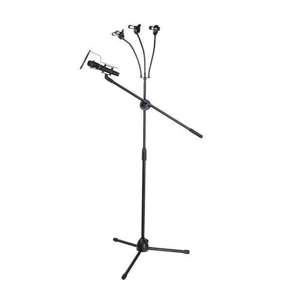 Microphone Floor Stand Tripod with Boom Arm And 3 Smartphone Holders