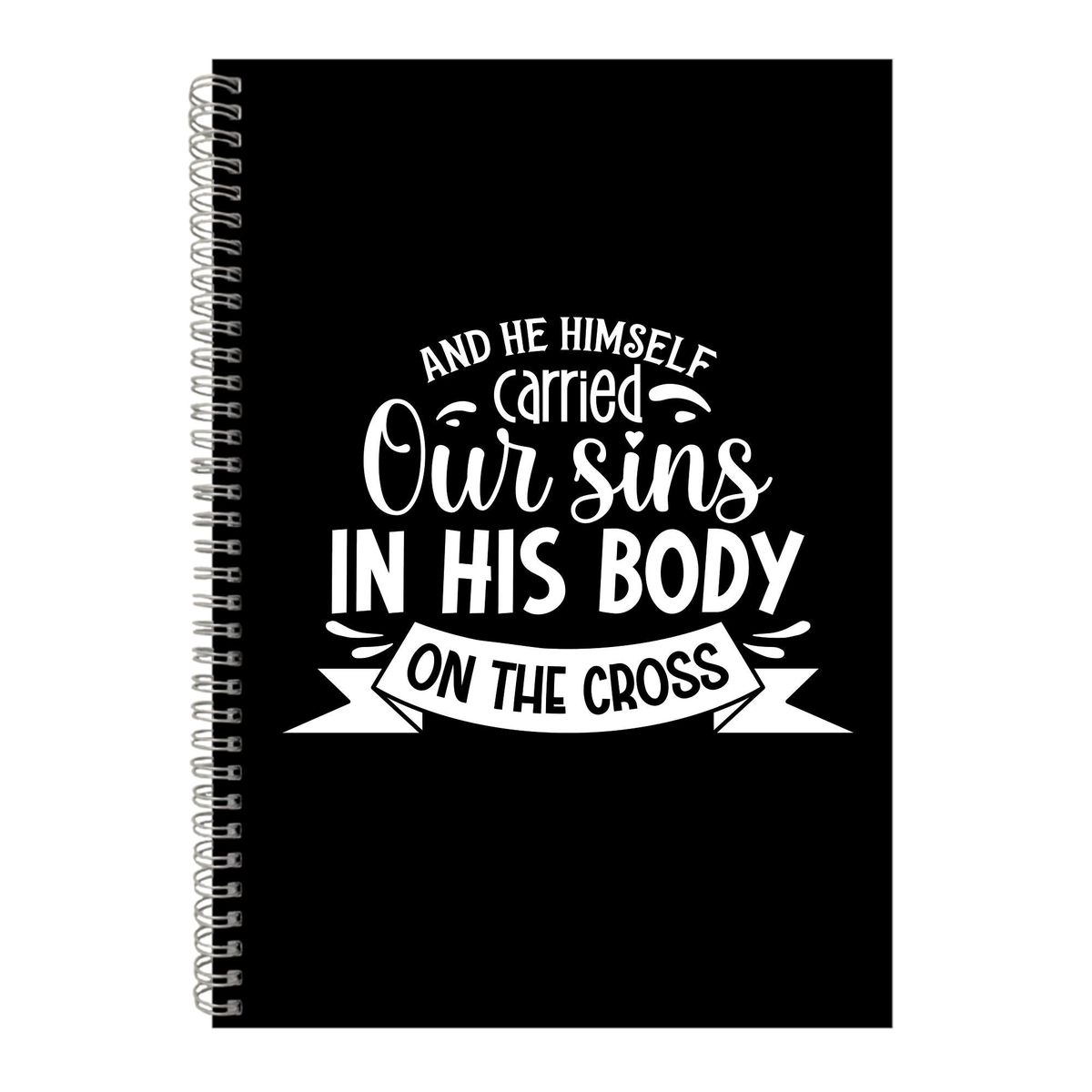 Our sins a4 notebook spiral with graphic christian easter words present