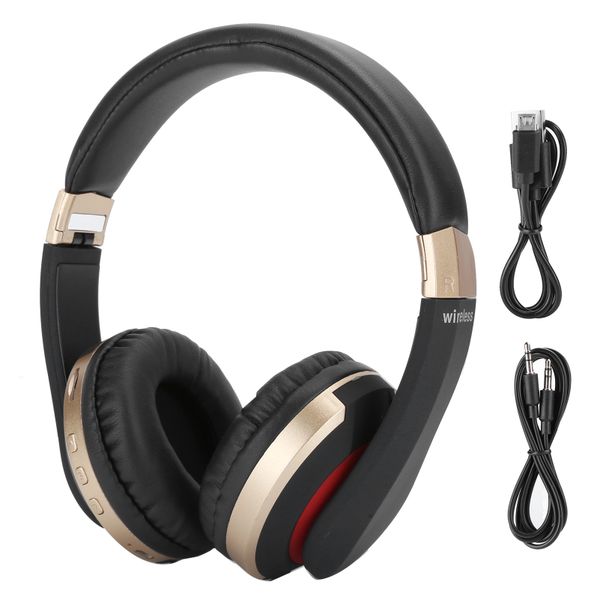 Foldable Bluetooth Headset Wireless Over Ear with Mic Gaming Headphone Gold