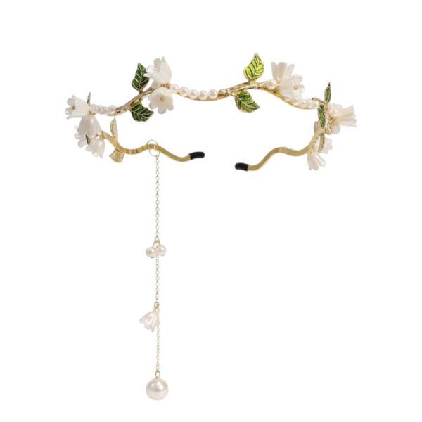 1 Pack- Pearl Leaf Headpiece with Hanging Tassel- Gold