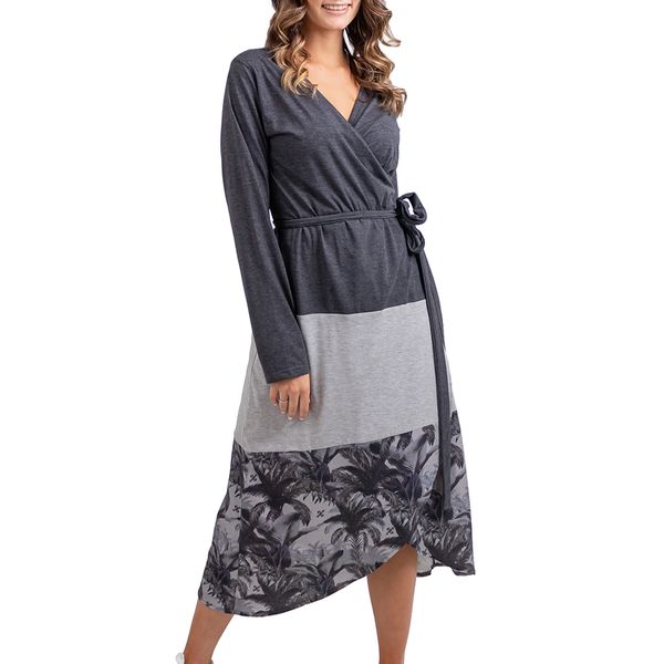 HBW046 Double Hem Wrap Ls Dress - Charcoal Melange