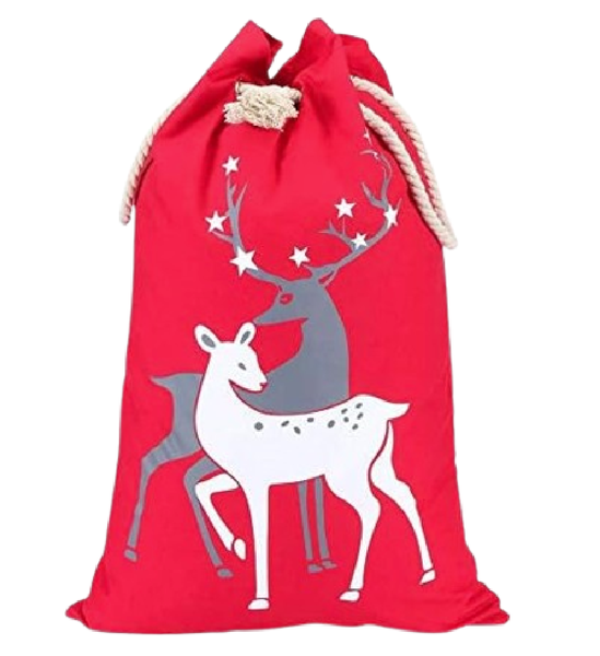 Large Christmas Bag with thick Rope Drawstring - Reindeer
