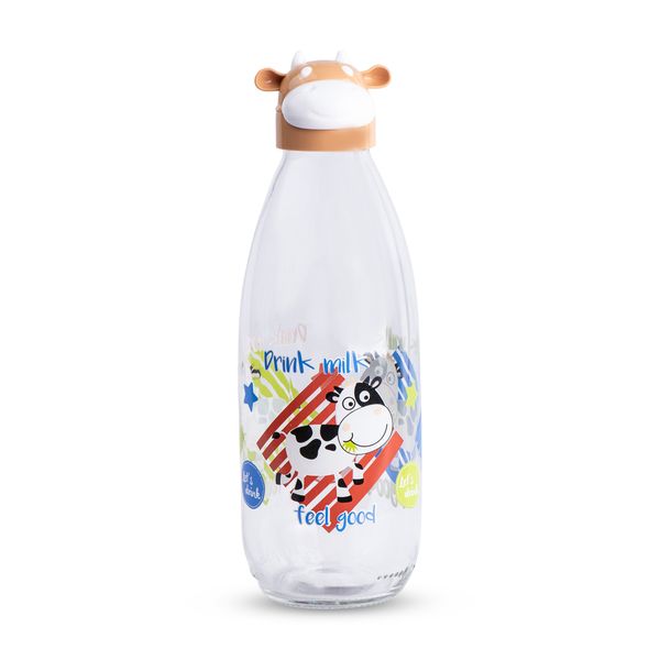 Cow Milk Bottle - Drink Milk Feel Good - Transparent - Glass - 1 Litre