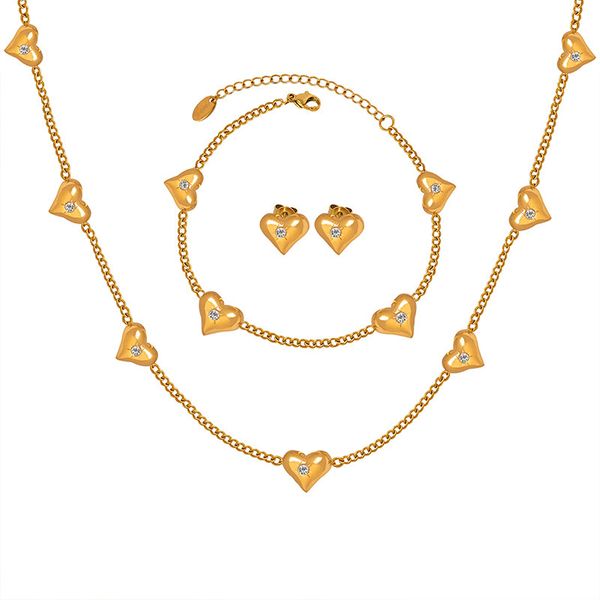 Fresh Heart Jewelry Set - Zircon Studded Triple Piece Collection