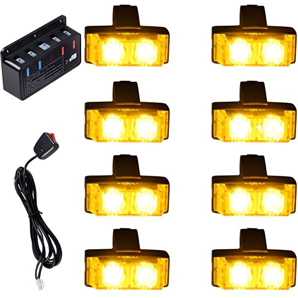 Car LED Strobe Light Emergency Warning Light 1 Kit Grill Clip-On Lights Bar