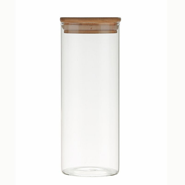Glass Moisture-Proof Sealed Jar, Circular Bamboo And Wood Lid -2000ml